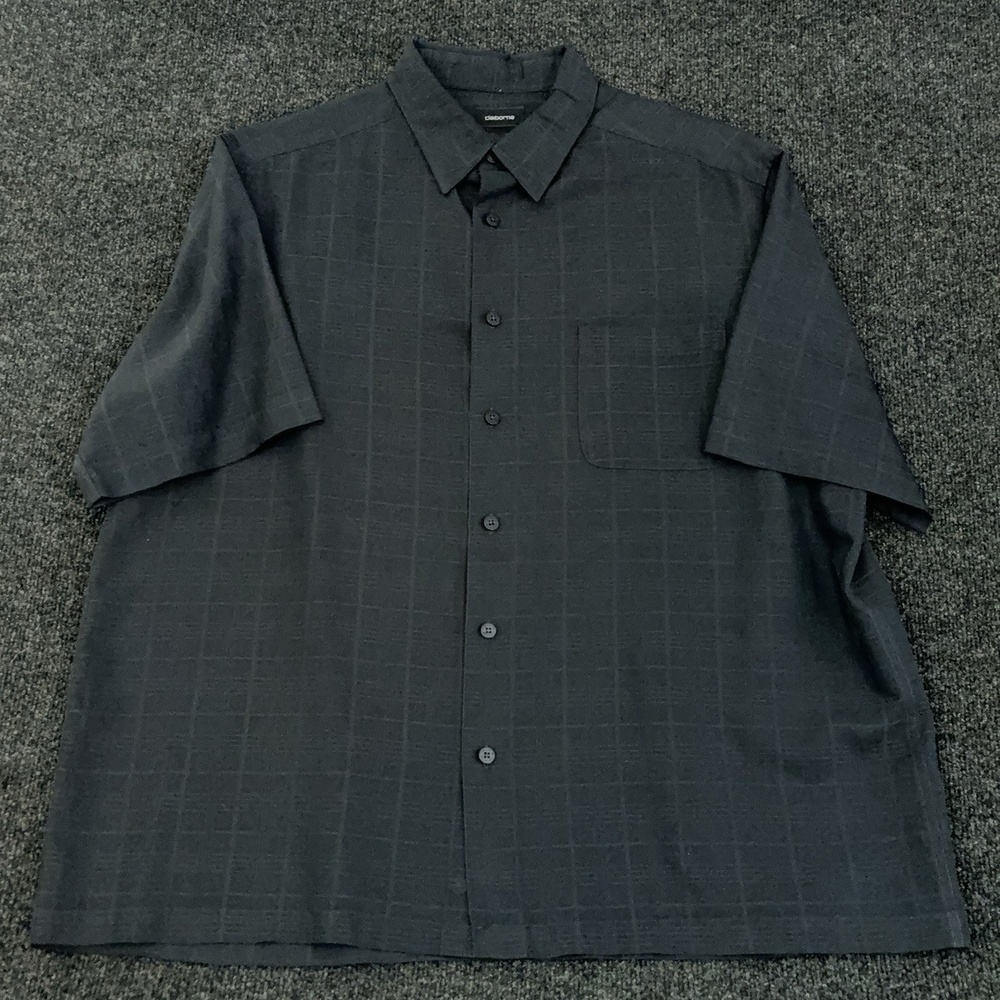 Claiborne Shirt Mens XL Black Check Short Sleeve Button Up Pocket Casual